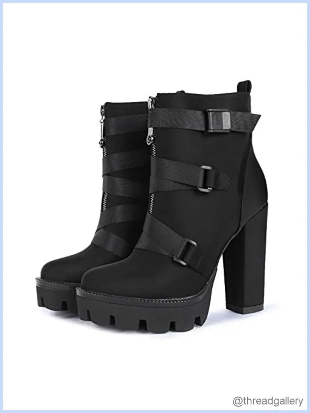 Platform Chunky Heel Combat Booties Ankle Boots Lace Up Zip